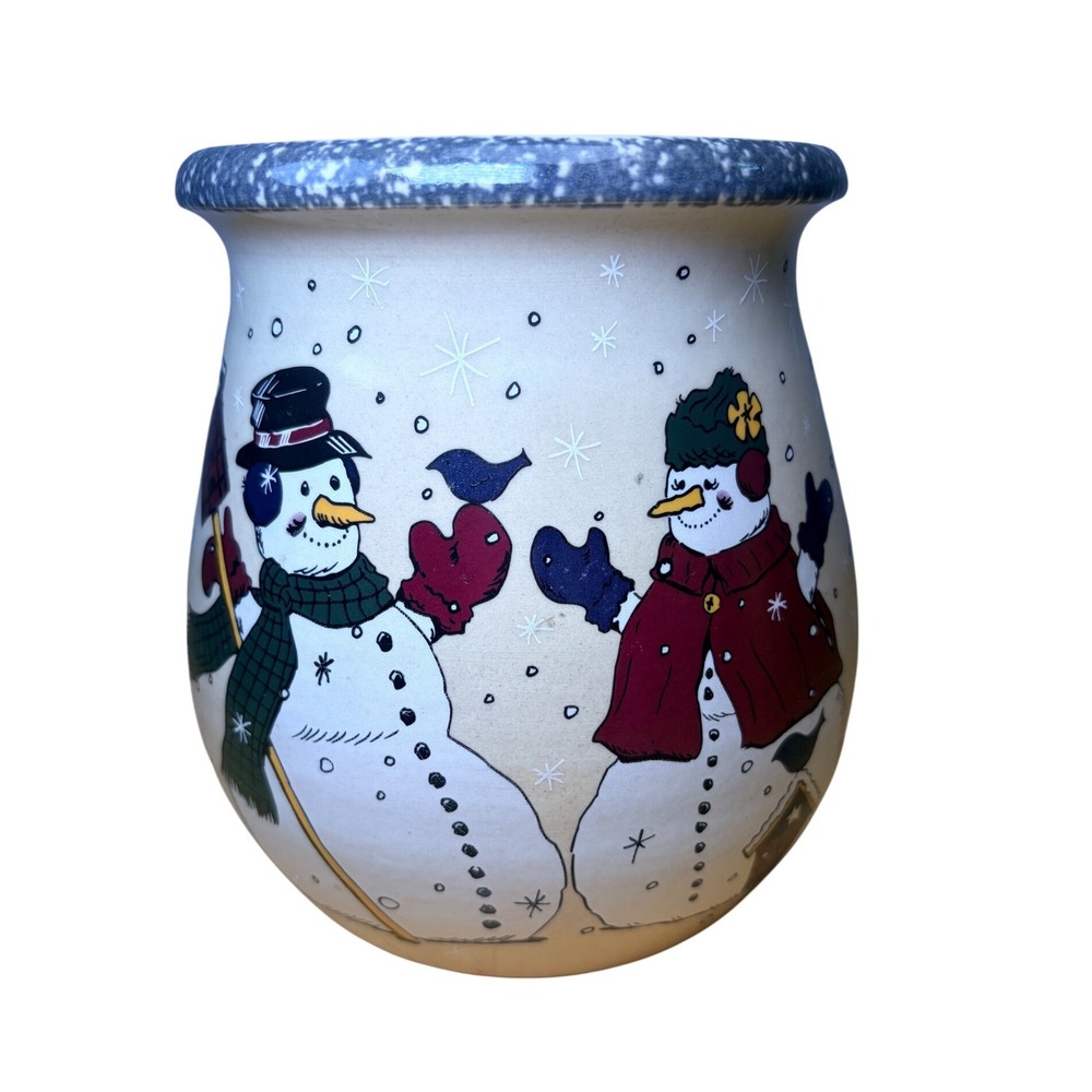 Home & Garden Party Ltd Snowman Stoneware Crock 2002 Vintage Kitchen Decor USA